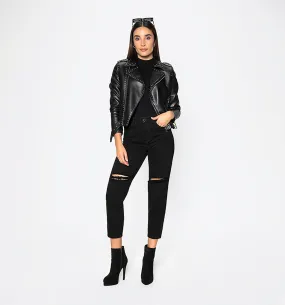 Chaqueta pu taches correa pretina