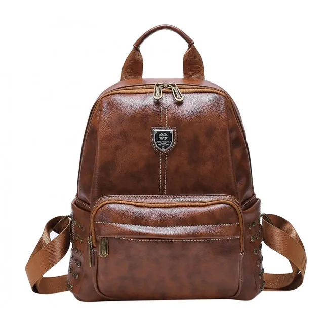 Retro British Style School Bag Brown Rivet College Backpack