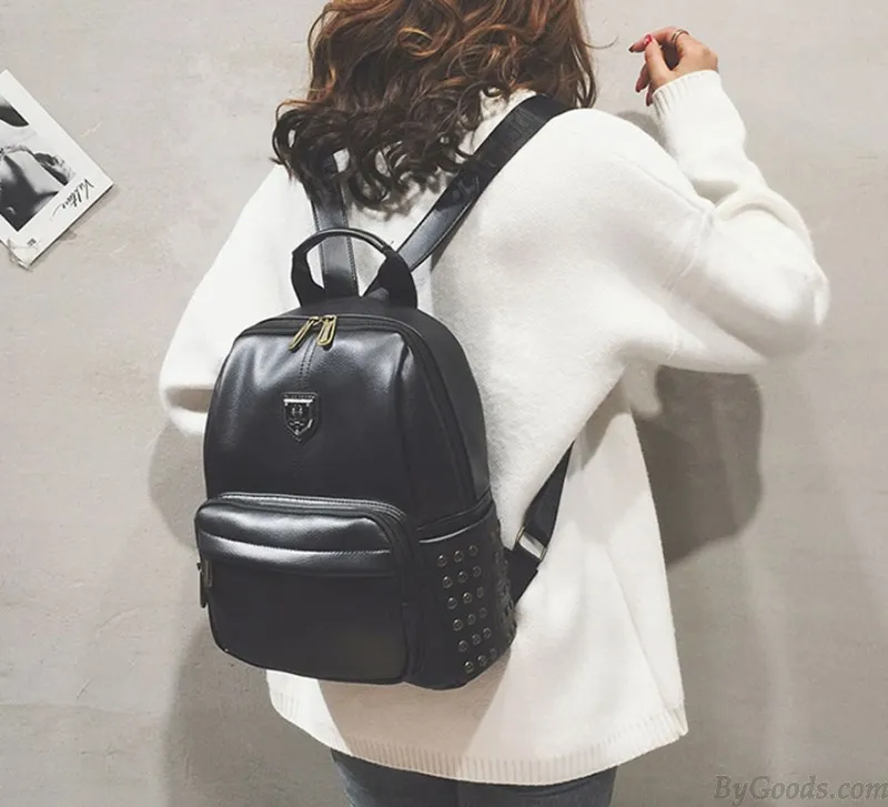 Retro British Style School Bag Brown Rivet College Backpack