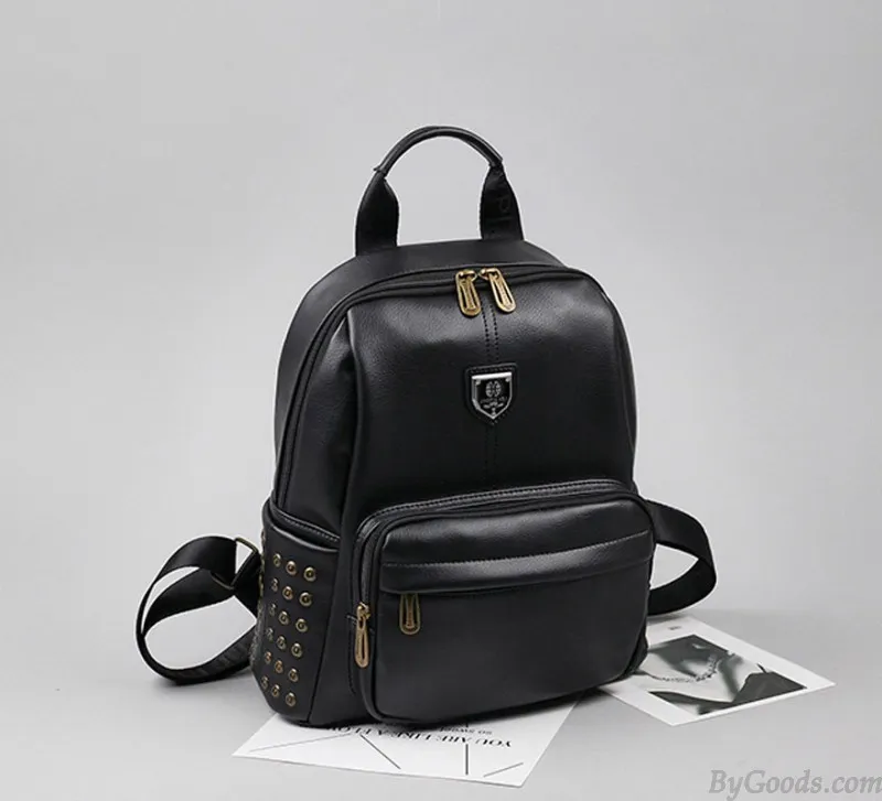 Retro British Style School Bag Brown Rivet College Backpack