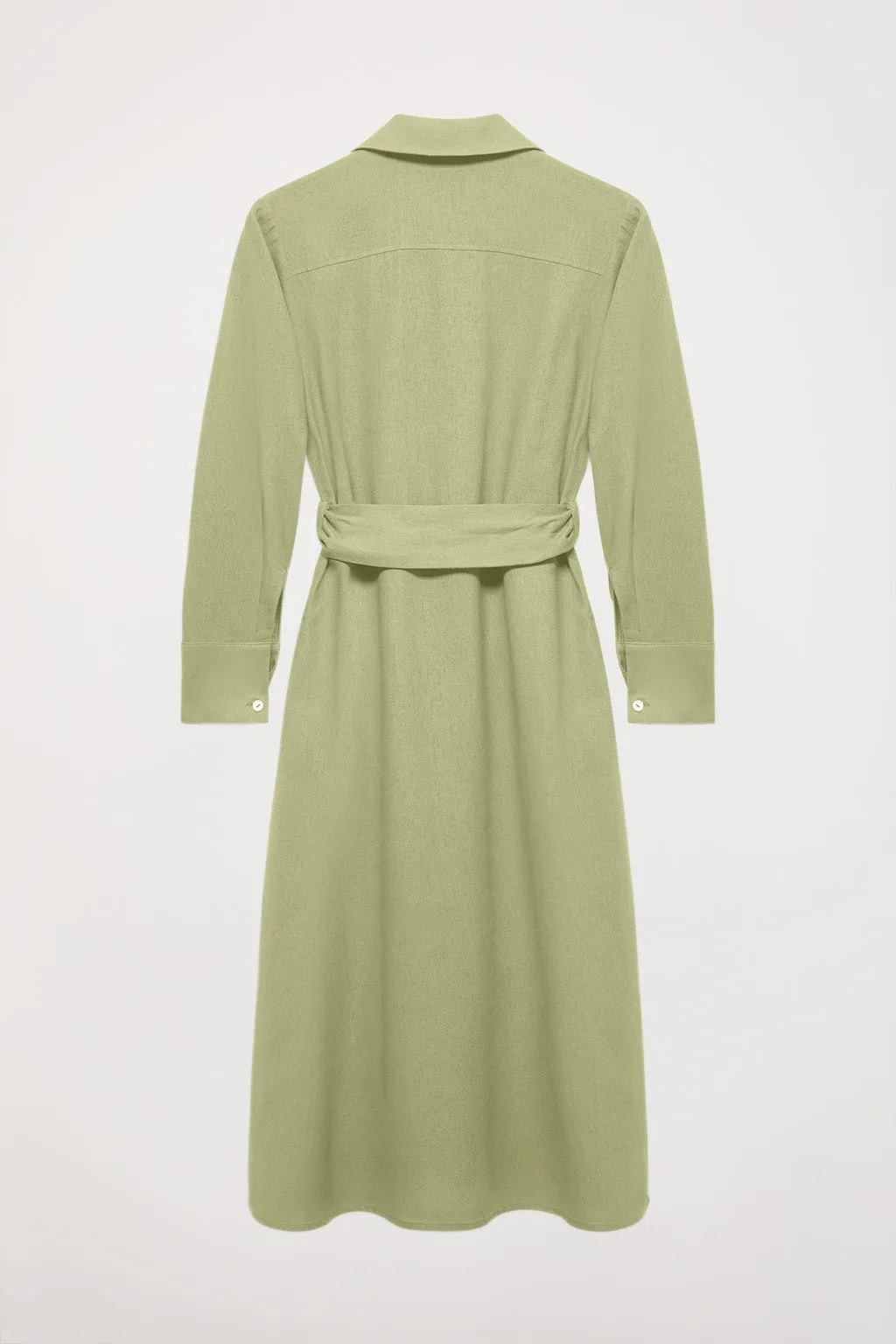 Vestido midi de lino verde con detalle bordado
