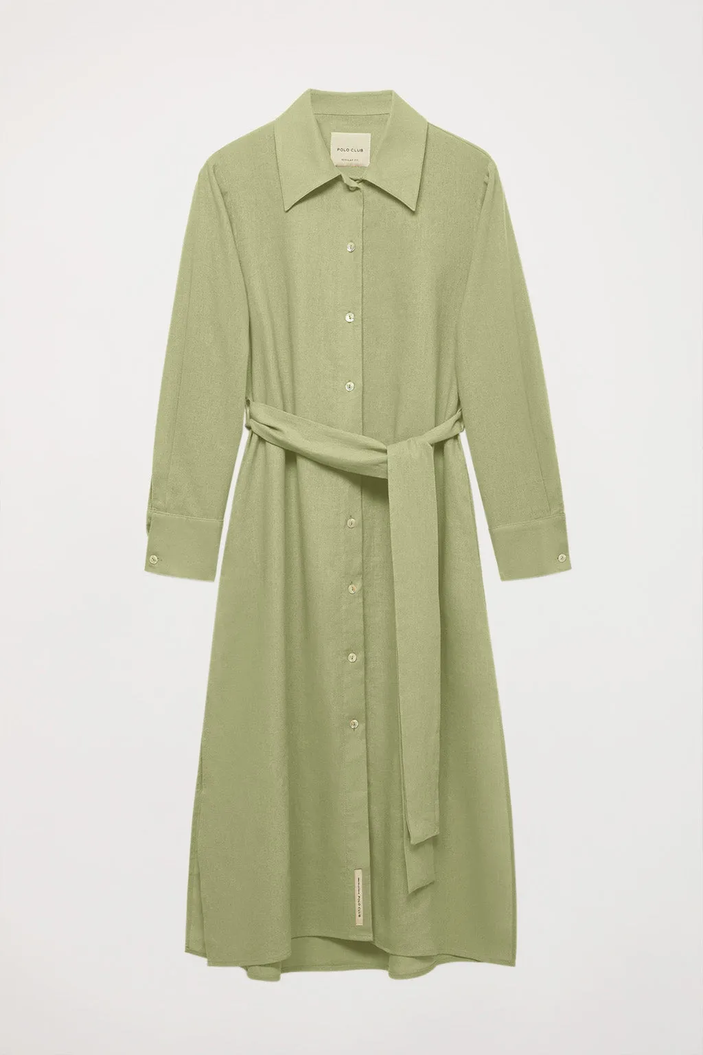 Vestido midi de lino verde con detalle bordado